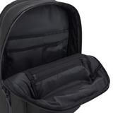 A close-up of the open USA Rugby 25/26 Staff Backpack by Macron displays its interior compartments and zippered pocket.