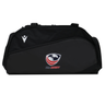 The USA Rugby 25/26 Athleisure Duffle Gym Bag by Macron features a bold USA Rugby logo and white Macron emblem—ideal for travel or the gym.
