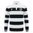 The Barbarians 25/26 Cotton Long Sleeve Home Jersey by Macron features classic black and white stripes, a white collar, two chest logos—ideal as the Barbarians' traditional home jersey.