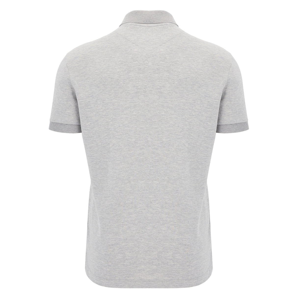 Back view of the Barbarians 25/26 Player Travel Polo by Macron in light gray, featuring short sleeves, a collar, and ribbed sleeve cuffs.