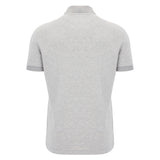 Back view of the Barbarians 25/26 Player Travel Polo by Macron in light gray, featuring short sleeves, a collar, and ribbed sleeve cuffs.