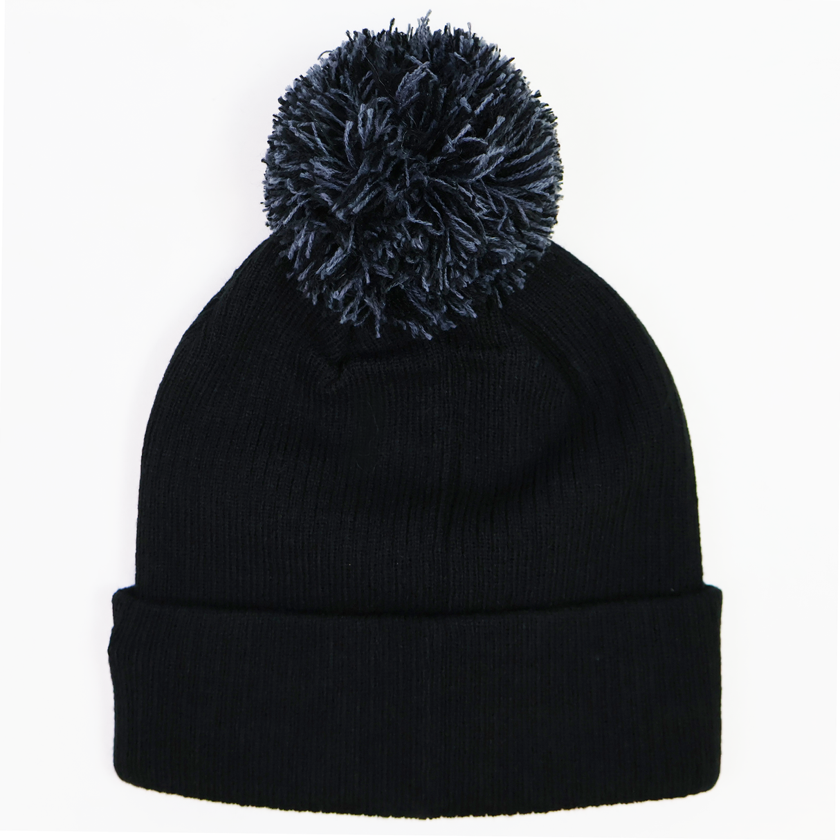 The Barbarians 25/26 Pom-Pom Beanie by Macron features a wide folded brim and a large, fluffy pom-pom on top, shown here in black against a white background.
