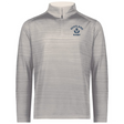 The EMB Augusta Nations of Rugby Scotland Pursuit 1/4 Zip Pullover features light gray fabric, a blue "Scotland Rugby" print and thistle emblem on the left chest, and classic rugby style.