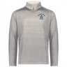 The EMB Augusta Nations of Rugby Scotland Pursuit 1/4 Zip Pullover features light gray fabric, a blue "Scotland Rugby" print and thistle emblem on the left chest, and classic rugby style.