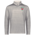 The EMB Augusta Nations of Rugby Wales Pursuit 1/4 Zip Pullover is light grey, featuring a bold "WALES RUGBY" logo and striking red Welsh dragons on the left chest.