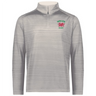 The EMB Augusta Nations of Rugby Wales Pursuit 1/4 Zip Pullover is light grey, featuring a bold "WALES RUGBY" logo and striking red Welsh dragons on the left chest.