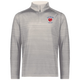 The EMB Augusta Nations of Rugby Les Bleus Pursuit 1/4 Zip Pullover, in light gray, features "LES BLEUS FRANCE RUGBY" and a red rooster logo on the left chest—ideal for passionate fans.