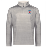 The EMB Augusta Nations of Rugby France Pursuit 1/4 Zip Pullover in light grey features "FRANCE RUGBY" text, a red rooster logo on the left chest, and moisture-wicking fabric for comfort.