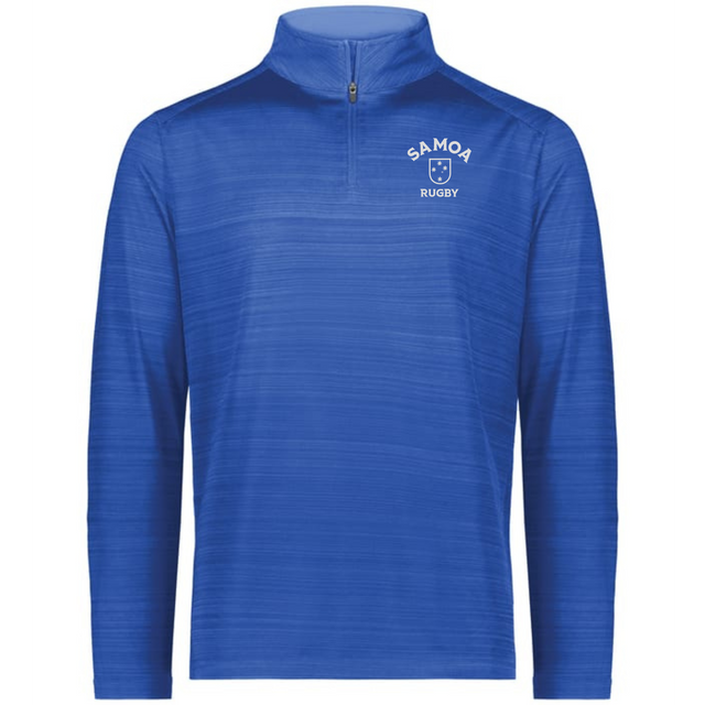 The EMB Augusta Nations of Rugby Samoa Pursuit 1/4 Zip Pullover features "SAMOA RUGBY" and a white shield logo on the left chest—ideal for rugby fans.