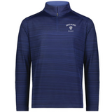 The EMB Augusta Nations of Rugby Ireland Pursuit 1/4 Zip Pullover features dark blue with subtle stripes and an "Ireland Rugby" left chest logo—ideal for rugby fans.