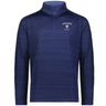 The EMB Augusta Nations of Rugby Ireland Pursuit 1/4 Zip Pullover features dark blue with subtle stripes and an "Ireland Rugby" left chest logo—ideal for rugby fans.