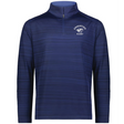 The EMB Augusta Nations of Rugby Argentina Pursuit 1/4 Zip Pullover is a blue long-sleeve shirt with subtle horizontal stripes and the "Argentina Rugby" logo on the left chest.