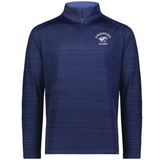 The EMB Augusta Nations of Rugby Argentina Pursuit 1/4 Zip Pullover is a blue long-sleeve shirt with subtle horizontal stripes and the "Argentina Rugby" logo on the left chest.