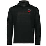 Show your support with the EMB Augusta Nations of Rugby Les Bleus Pursuit 1/4 Zip Pullover—black with the "Les Bleus France Rugby" logo and red rooster emblem on the left chest. Perfect for dedicated rugby fans!.