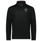 The EMB Augusta Nations of Rugby Ireland Pursuit 1/4 Zip Pullover is a black long-sleeve top with "Ireland Rugby" and a shamrock emblem on the left chest—perfect for dedicated rugby fans.