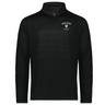 The EMB Augusta Nations of Rugby Ireland Pursuit 1/4 Zip Pullover is a black long-sleeve top with "Ireland Rugby" and a shamrock emblem on the left chest—perfect for dedicated rugby fans.