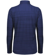 The EMB Augusta Women's Nations of Rugby Scotland Pursuit 1/4 Zip Pullover is shown from the back in navy blue with long sleeves and a subtle horizontal stripe pattern.