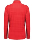 Back view of EMB Augusta Women's Nations of Rugby Japan Pursuit 1/4 Zip Pullover, a bright red long-sleeve jacket with high collar, shown against a plain white background.