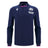 The Scotland SRU 25/26 Replica Home Long Sleeve Cotton Jersey by Macron features official logos, "Arnold Clark" sponsor, navy blue cotton, white accents, and a black collar with pink trim—the perfect fan shirt.