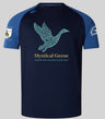 Introducing the Mystical Geese Elite Training Tee by Canterbury from WRS Canterbury: This navy blue rugby shirt features striking blue sleeves and is expertly crafted from Vapodri fabric, ensuring exceptional comfort and performance. Showcasing a bold stylized goose graphic alongside the “Mystical Geese Vancouver Golden Oldies 2027” text on the front, this lightweight yet durable tee also includes logo accents on both sleeves—making it an ideal choice for fans and players seeking elite training wear.