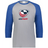 Light grey, raglan tee with royal blue, 3/4 sleeves and collar and a USAR logo center front.