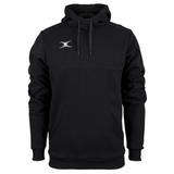 The Photon Hoodie by Gilbert features a black fleece-lined design, front pocket, drawstrings, and a small white embroidered Gilbert logo on the left chest—combining comfort and style.