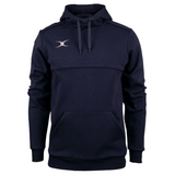 The Photon Hoodie by Gilbert is a navy blue fleece-lined hoodie featuring a front pocket, drawstrings, and a small white logo on the left chest. Stay stylish and comfortable for any casual outing with this Gilbert classic.