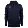 The Photon Hoodie by Gilbert is a navy blue fleece-lined hoodie featuring a front pocket, drawstrings, and a small white logo on the left chest. Stay stylish and comfortable for any casual outing with this Gilbert classic.