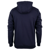 The Gilbert Photon Hoodie is displayed from the back in navy blue, featuring long sleeves with ribbed cuffs and hem, plus a fleece lining for comfort.