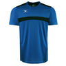 The Gilbert Photon Training Tee is a blue short-sleeve athletic shirt by Gilbert, featuring black horizontal stripes and a white logo. Made from moisture-wicking fabric, it ensures comfort during every workout.