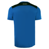 Back view of the Gilbert Photon Training Tee, a blue short-sleeve athletic shirt with black shoulder panel, ergonomic design, and "GILBERT" printed at the upper back.