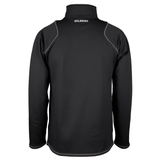 The back of the black Gilbert Quest 2 1/4 Zip Fleece Top, made from micro-polyester, features a high collar, light stitching, and "GILBERT" in white on the upper back for style and mobility.