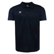 The Gilbert Photon II Polo is a navy blue short-sleeve shirt with a small white embroidered left-chest logo, three-button placket, and lightweight, moisture-wicking fabric for all-day comfort.