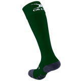 Introducing the Gilbert Pro Match Sock: knee-high green sports socks with a gray heel and toe, crafted for superior comfort and performance.