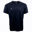 A plain black short-sleeve Gilbert Evo Performance Training Tee by Gilbert, featuring a small, white, crescent-shaped logo on the left side of the chest.