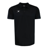 The Gilbert Photon II Polo is a black, short-sleeve shirt with a collar, three buttons, and a small white logo on the left chest. Made from lightweight fabric by Gilbert, it offers all-day comfort.