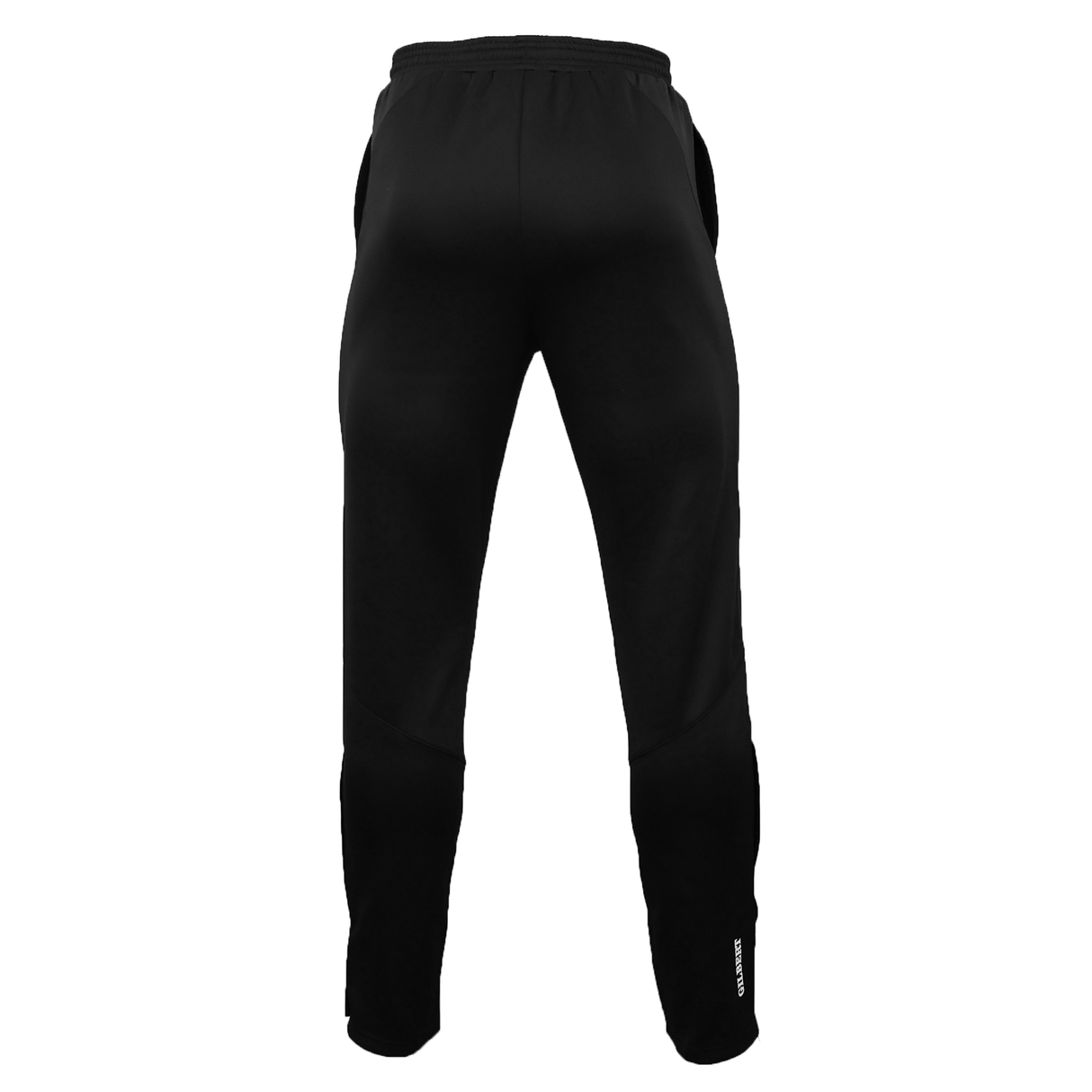 The Gilbert GTS Training Pants by Gilbert are shown from the back, featuring an elastic waistband and tapered legs—ideal for comfort and performance during practice.