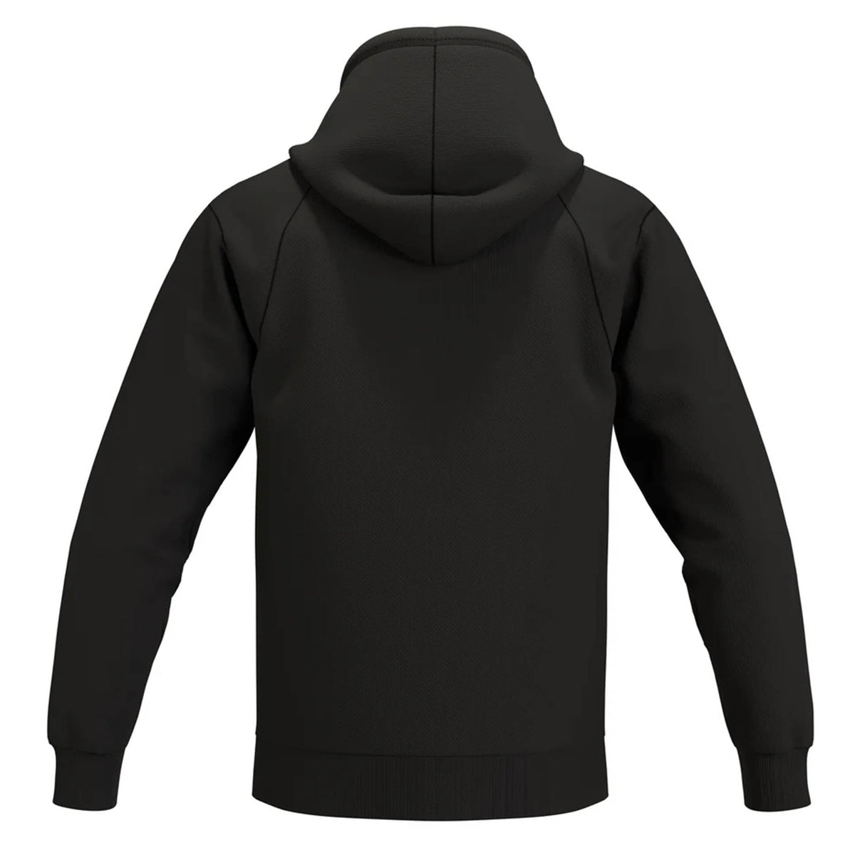 Back view of a black Gilbert Atom Hoodie with a hood and long sleeves.