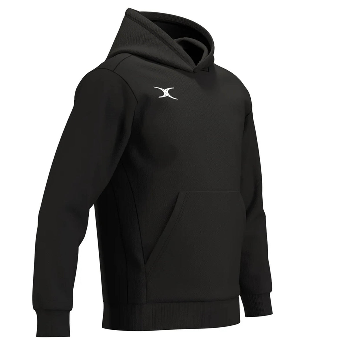 Black Gilbert Atom Hoodie with a hood, front pouch pocket, and a white logo on the right chest.