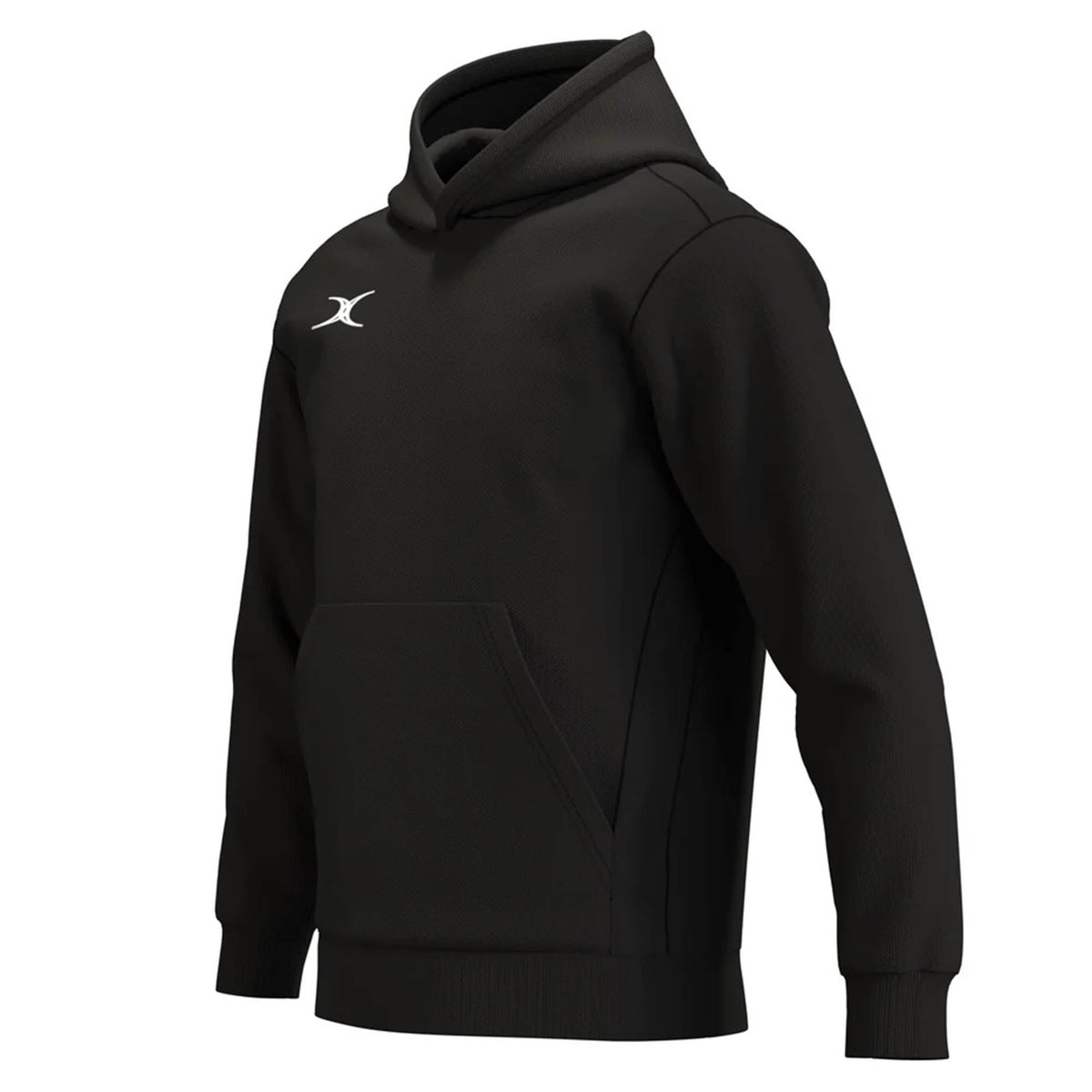 Black Gilbert Atom Hoodie with a hood, front kangaroo pocket, and a white logo on the right chest.