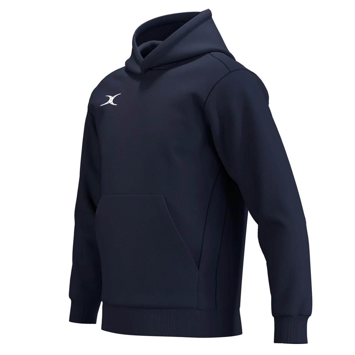 Navy blue Gilbert Atom Hoodie featuring a kangaroo pocket and a white logo on the right chest.