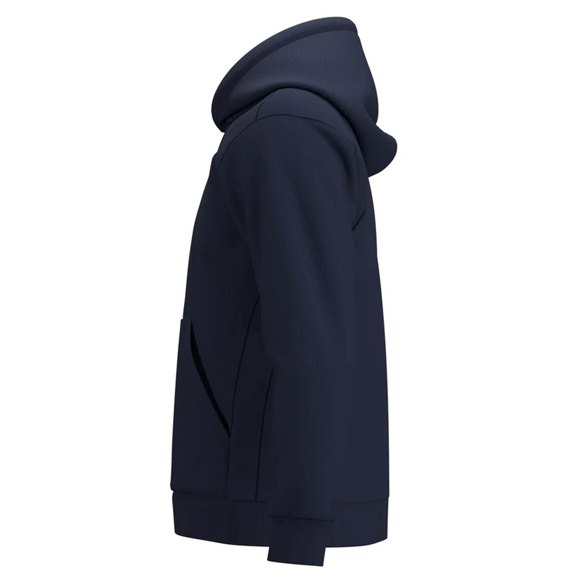 Side view of a dark blue Gilbert Atom Hoodie with a front pocket.