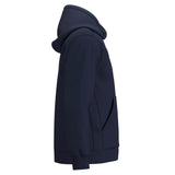 Side profile of a dark blue Gilbert Atom Hoodie featuring a front pocket.