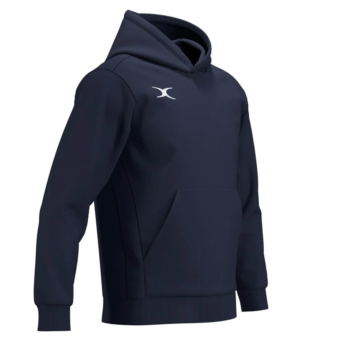 Navy blue Gilbert Atom Hoodie with a hood, ribbed cuffs, and a white logo on the chest.