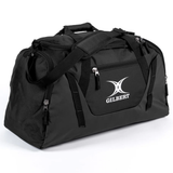 The Gilbert Club Player Holdall Duffle Bag by Gilbert features a shoulder strap, zippered compartments, and the classic Gilbert logo on the front pocket—ideal for transporting your rugby gear.