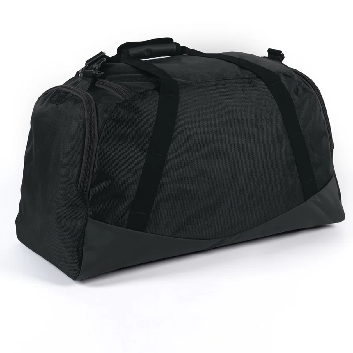 The Gilbert Club Player Holdall Duffle Bag by Gilbert is a large black duffle bag with a zipper closure, black handles, and a side pocket, shown against a plain white background.