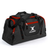 The Gilbert Club Player V4 Holdall Duffle Bag features black and gray colors, red zippers, a shoulder strap, and the "GILBERT" logo on the front—ideal as a rugby kit bag for carrying all your essentials.