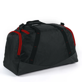 The Gilbert Club Player V4 Holdall Duffle Bag, a black rugby kit bag with red zippers and handles, is displayed on a white background.