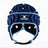 The Gilbert Octane Headguard, a padded navy blue rugby headguard with a chin strap and the Gilbert logo on the front, offers enhanced safety through its protective padding and is photographed against a plain white background.