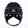 Introducing the Gilbert Octane Headguard by Gilbert—a black padded rugby scrum cap with EVA padding for enhanced comfort, displayed from the front against a plain white background. This headguard is a reliable choice for protective rugby headgear.